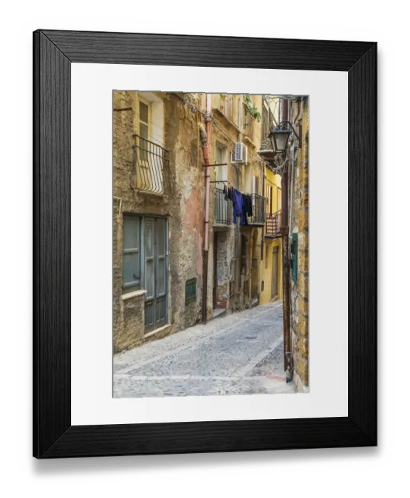 Framed Print : Italy, Sicily, Palermo Province, Cefalu. Narrow street in Cefalu Framed Print : Italy, Sicily, Palermo Province, Cefalu. Narrow street in Cefalu
