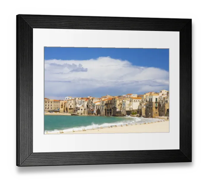 Framed Print : Italy, Sicily, Palermo Province, Cefalu. The beach on the Mediterranean Sea in the town Framed Print : Italy, Sicily, Palermo Province, Cefalu. The beach on the Mediterranean Sea in the town