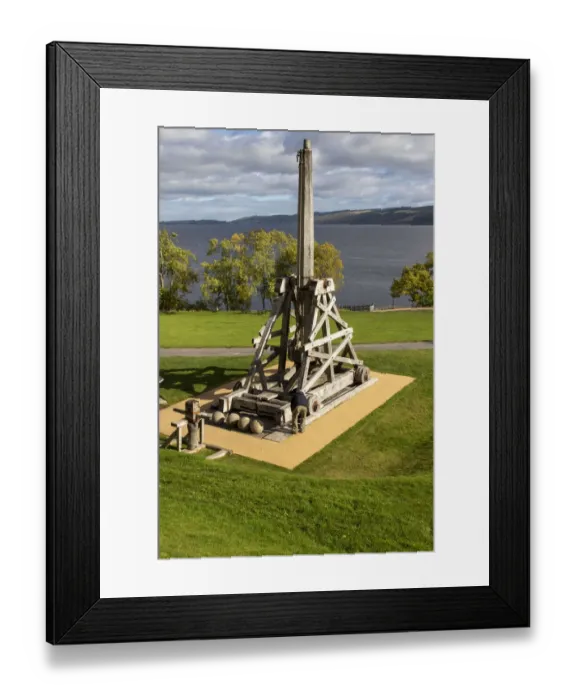 Framed Print : Defensive stone slingshot. Urquhart Castle. Loch Ness, Scotland Framed Print : Defensive stone slingshot. Urquhart Castle. Loch Ness, Scotland
