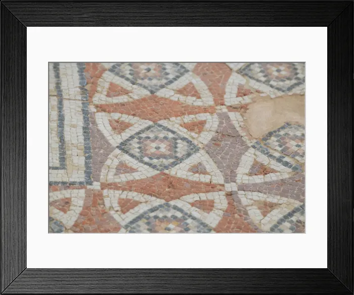 Framed Print : Cyprus, Roman archaeological site of Kourion. Detail of ancient mosaic floor with ornate
