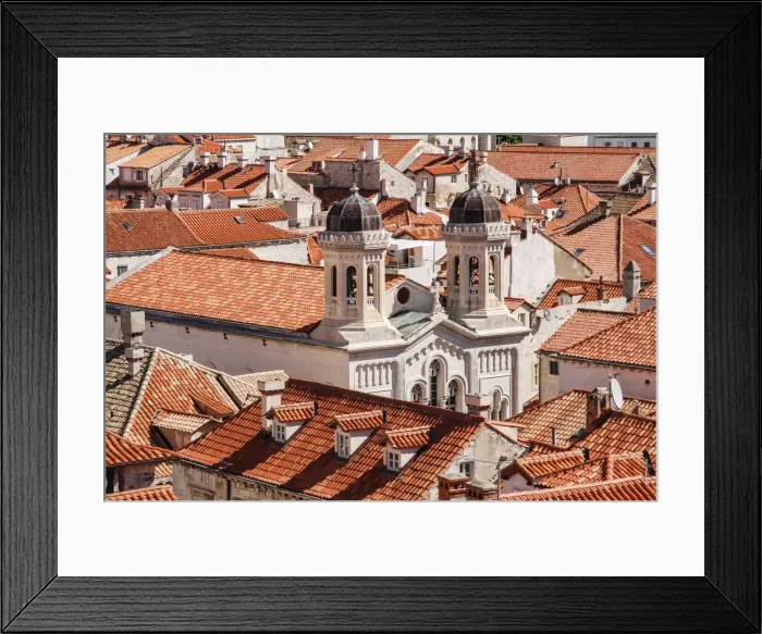 Framed Print : Croatia. Dalmatia. Dubrovnik. Church among red terra cotta tile roofs in the old town of