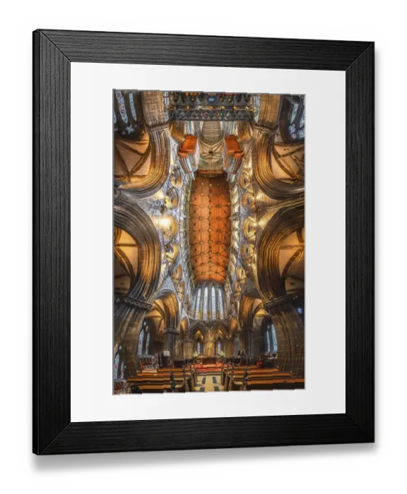 Framed Print : Scotland, Glasgow. Abstract panoramic of 12th century cathedral interior and ceiling