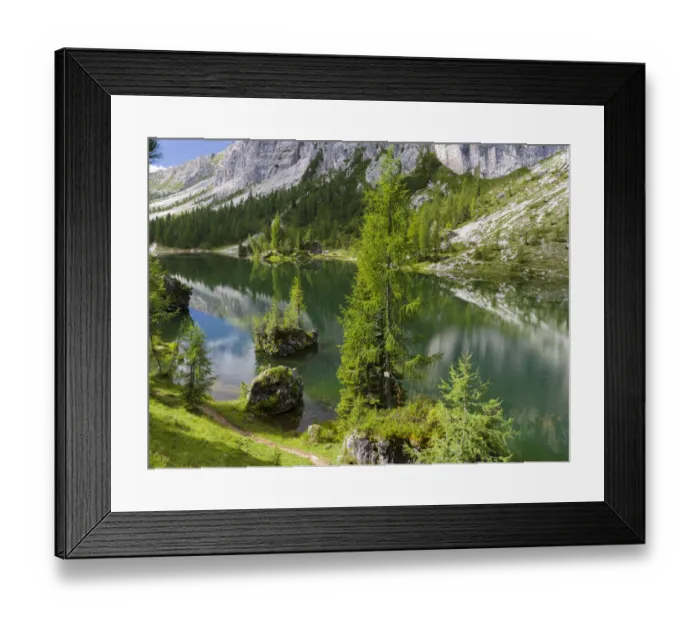 Framed Print : Lago de Federa at Croda da Lago in the Dolomites of the Veneto near Cortina d Ampezzo