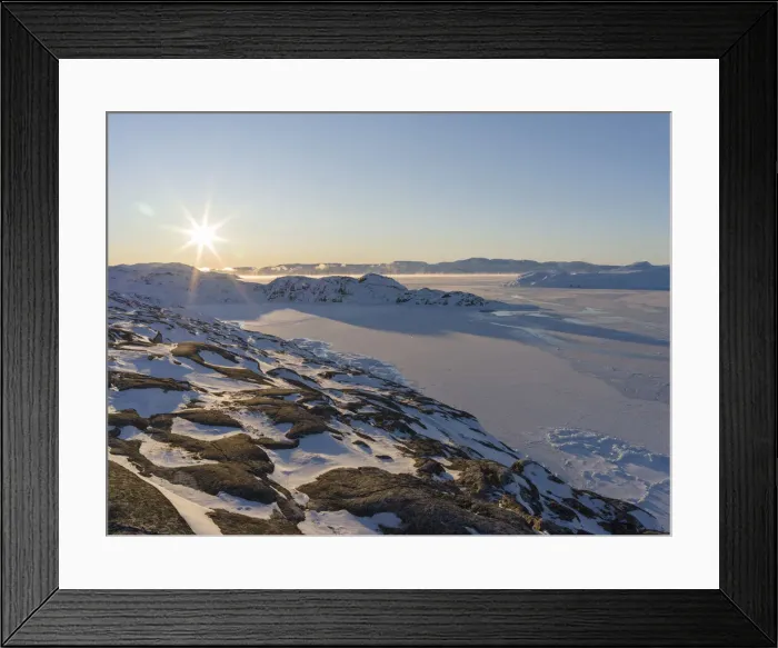 Framed Print : Sunrise during winter at the Ilulissat Icefjord, located in the Disko Bay in West Framed Print : Sunrise during winter at the Ilulissat Icefjord, located in the Disko Bay in West
