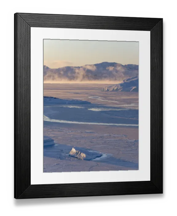 Framed Print : Sunrise during winter at the Ilulissat Fjord, located in the Disko Bay in West Greenland Framed Print : Sunrise during winter at the Ilulissat Fjord, located in the Disko Bay in West Greenland