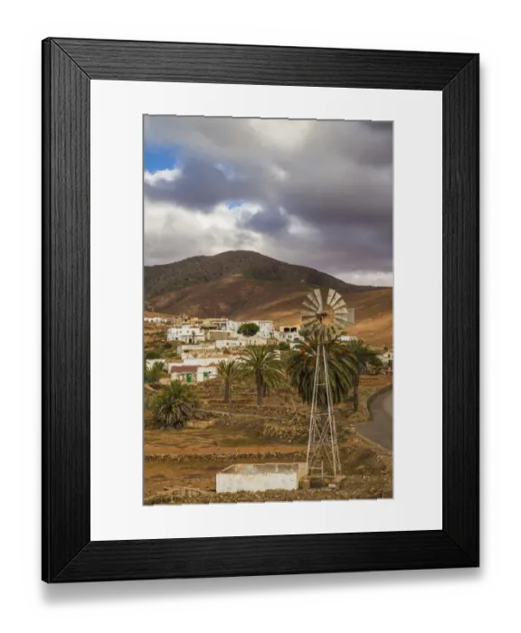 Framed Print : Spain, Canary Islands, Fuerteventura Island, Toto, desert village view with windmill Framed Print : Spain, Canary Islands, Fuerteventura Island, Toto, desert village view with windmill