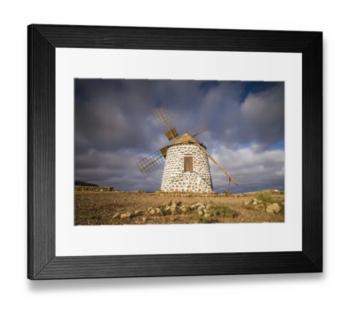Framed Print : Spain, Canary Islands, Fuerteventura Island, La Oliva, traditional windmill