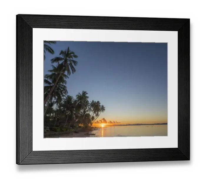 Framed Print : Fiji, Vanua Levu. Beach sunset with palm trees Framed Print : Fiji, Vanua Levu. Beach sunset with palm trees