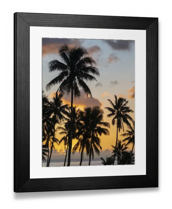 Framed Print : Fiji, Taveuni Island. Beach sunset with palm trees Framed Print : Fiji, Taveuni Island. Beach sunset with palm trees