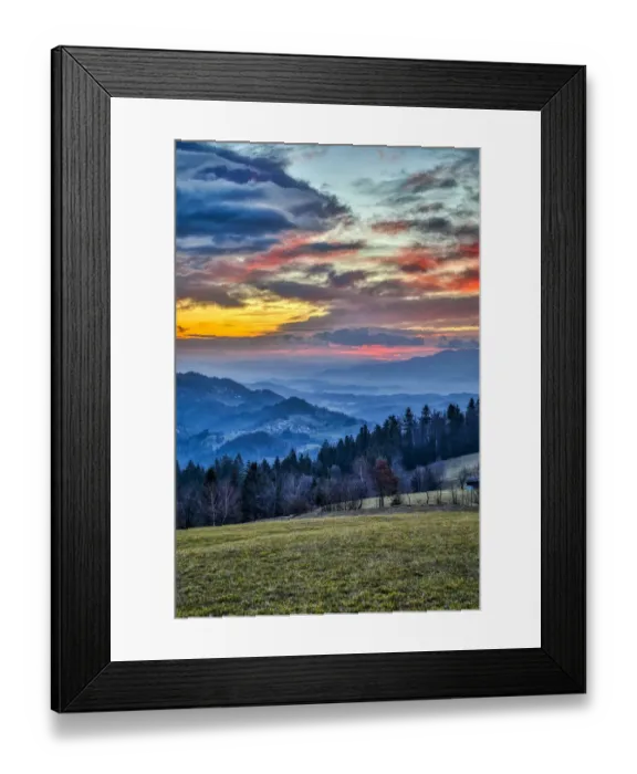 Framed Print : Slovenia, Poljane Sora Valley, hillside near Gorenja Vas in early morning light