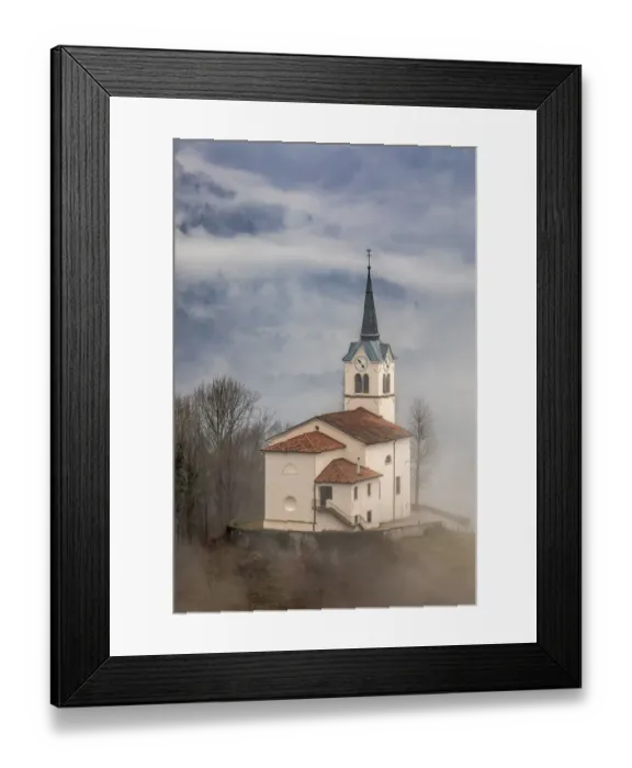 Framed Print : Slovenia, church on the hillside in Kobarid