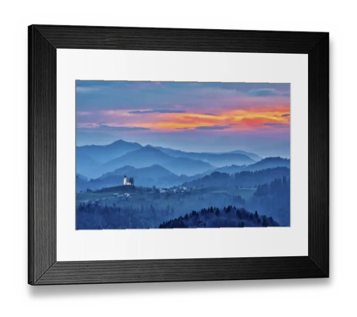 Framed Print : Slovenia, Poljane Sora Valley, hillside church near Gorenja Vas in early morning light Framed Print : Slovenia, Poljane Sora Valley, hillside church near Gorenja Vas in early morning light