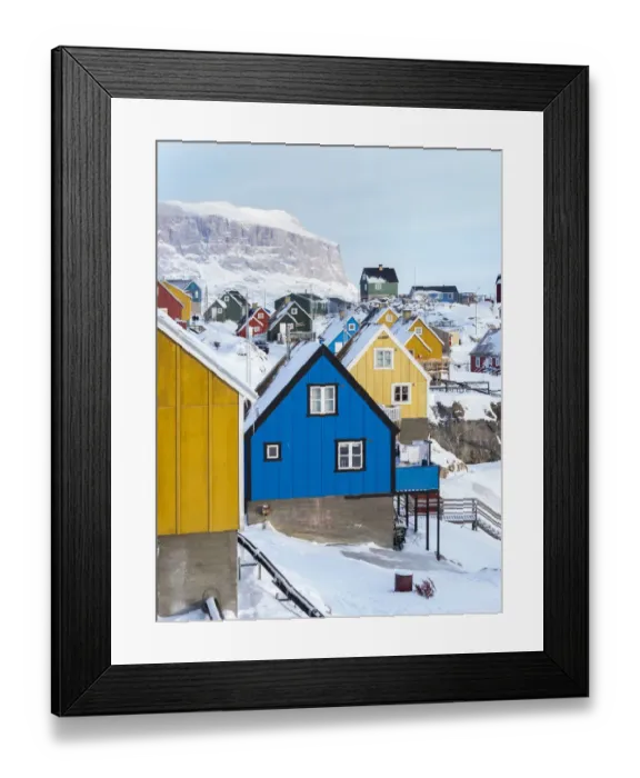 Framed Print : Town Uummannaq during winter in northern Greenland, Denmark Framed Print : Town Uummannaq during winter in northern Greenland, Denmark