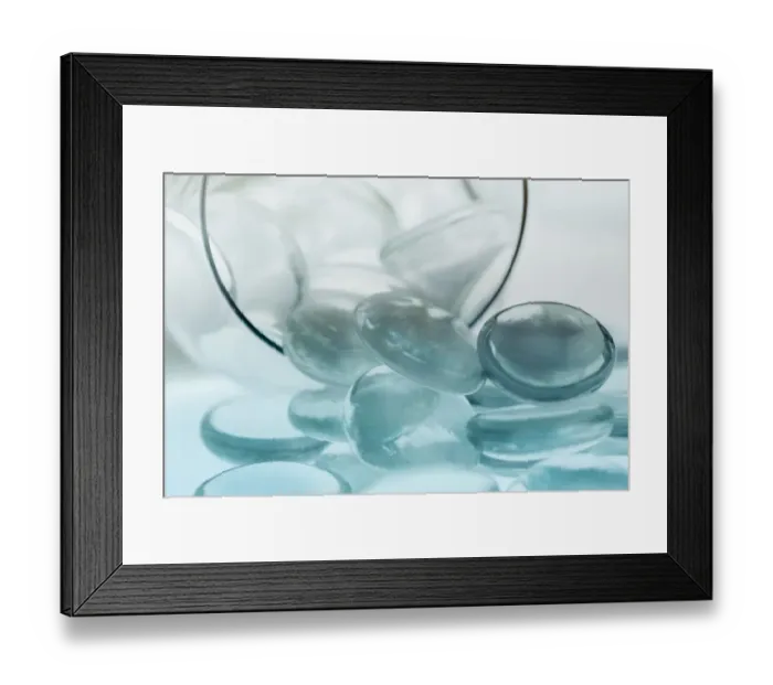 Framed Print : Clear Glass Pebbles with light