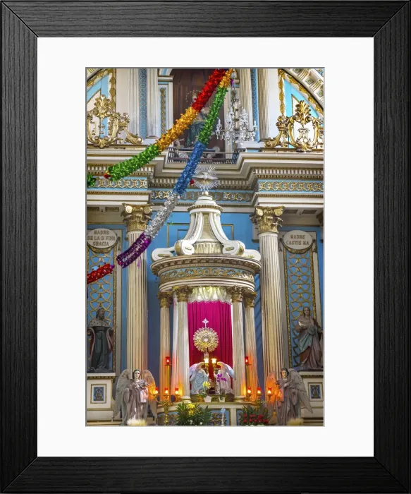 Framed Print : Colorful basilica altar Templo de la Limpia Concepcion, Puebla, Mexico