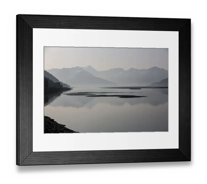 Framed Print : Cook Inlet, Alaska, waterway, curve, mountains, black and white