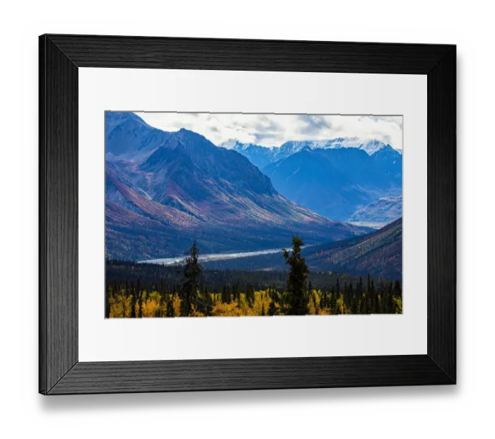 Framed Print : Chugach Mountains, Glenn Highway, Alaska, river, autumn color, tundra