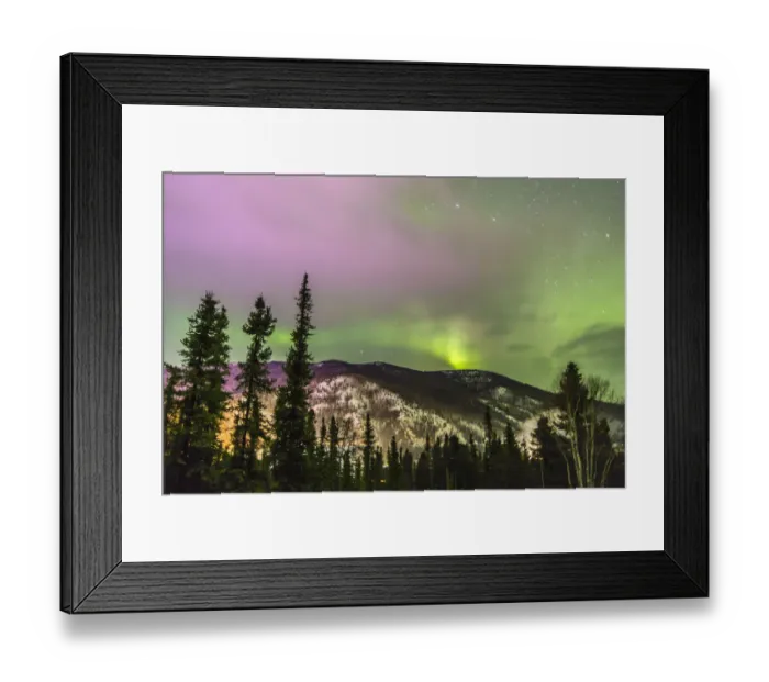 Framed Print : USA, Alaska, Fairbanks. Aurora borealis over mountain landscape Framed Print : USA, Alaska, Fairbanks. Aurora borealis over mountain landscape