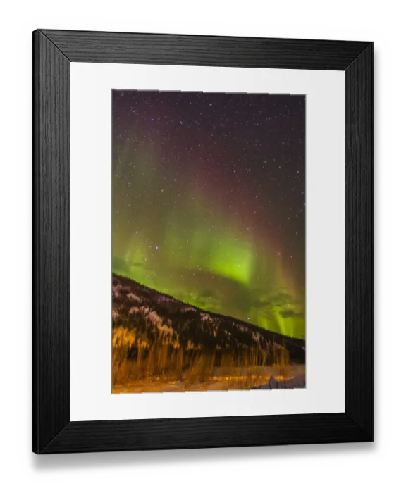 Framed Print : USA, Alaska, Fairbanks. Aurora borealis over mountain landscape