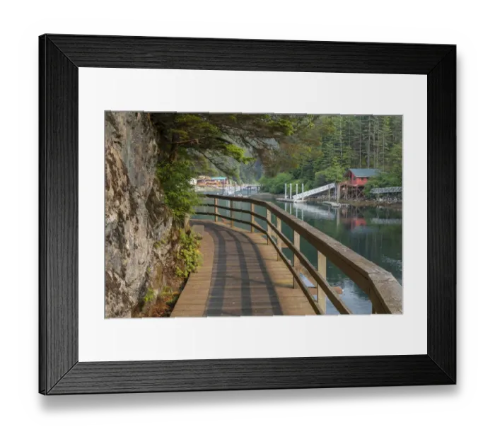 Framed Print : USA, Alaska, Elfin Cove. Boardwalk next to bay. Credit as