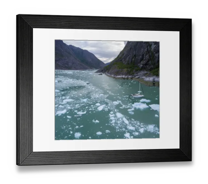 Framed Print : USA, Alaska, Aerial views / V Abuelos motoring among icebergs floating near calving face Framed Print : USA, Alaska, Aerial views / V Abuelos motoring among icebergs floating near calving face