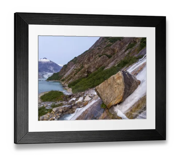 Framed Print : USA, Alaska, Tracy Arm-Fords Terror Wilderness, Waterfall flowing down cliff side along