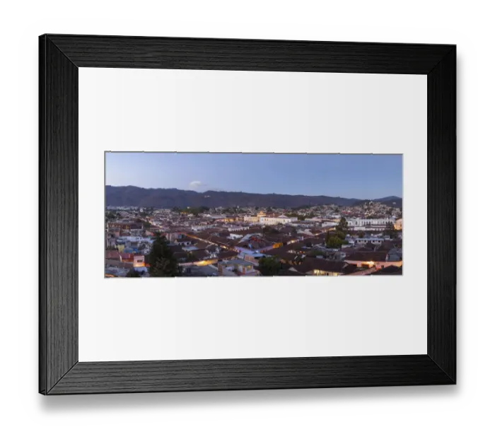 Framed Print : Mexico, San Cristobal de Las Casas. Dusk falls over the city in this panorama
