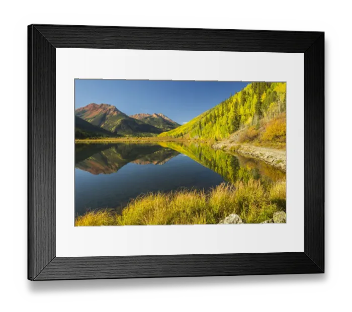 Framed Print : USA, Colorado, San Juan Mountains. Crystal Lake reflection in autumn Framed Print : USA, Colorado, San Juan Mountains. Crystal Lake reflection in autumn