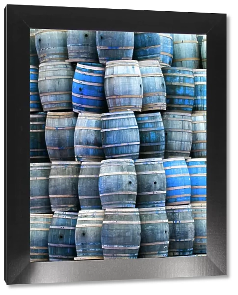 USA, California San Luis Obispo. Stacked wine barrels