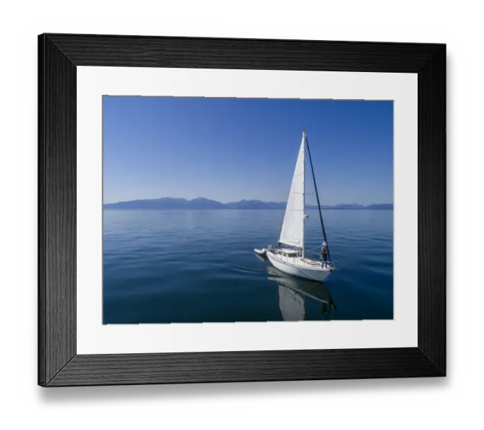 Framed Print : USA, Alaska, Aerial view of Gulf 32 pilothouse boat motoring Framed Print : USA, Alaska, Aerial view of Gulf 32 pilothouse boat motoring