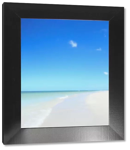 A vertical, photo painting of Clearwater Beach, white sands