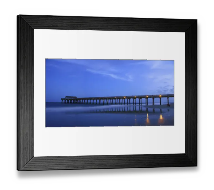 Framed Print : Moonlit Beach with Pier, Tybee Island, Georgia, USA Framed Print : Moonlit Beach with Pier, Tybee Island, Georgia, USA