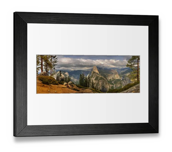 Framed Print : Panoramic view across Yosemite National Park to half dome in California Framed Print : Panoramic view across Yosemite National Park to half dome in California