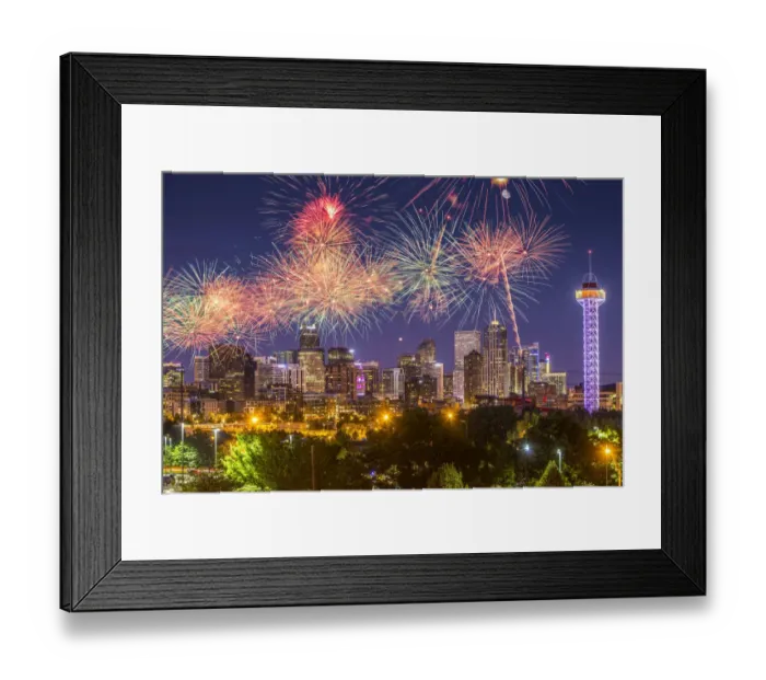 Framed Print : USA, Colorado, Denver. Fireworks over city on July 4th