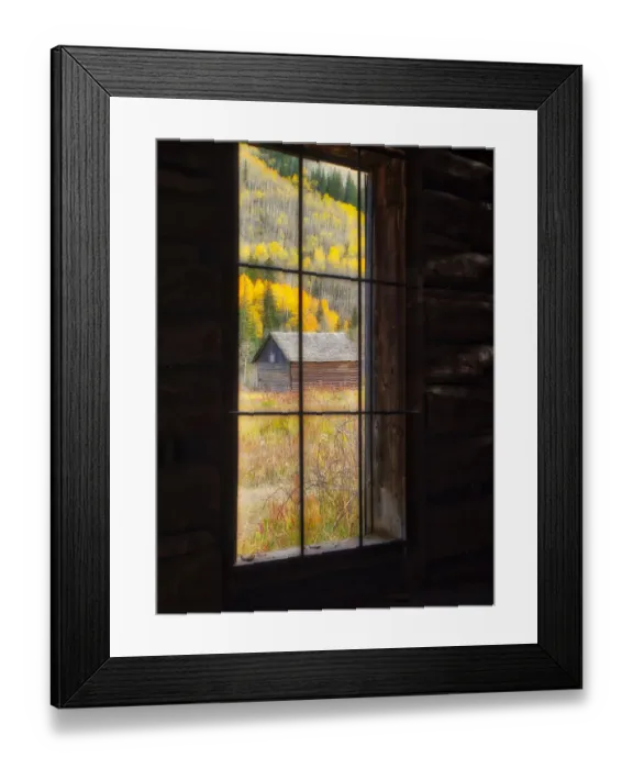 Framed Print : USA, Colorado. Looking out a window in the ghost town of Ashcroft in autumn near Aspen Framed Print : USA, Colorado. Looking out a window in the ghost town of Ashcroft in autumn near Aspen