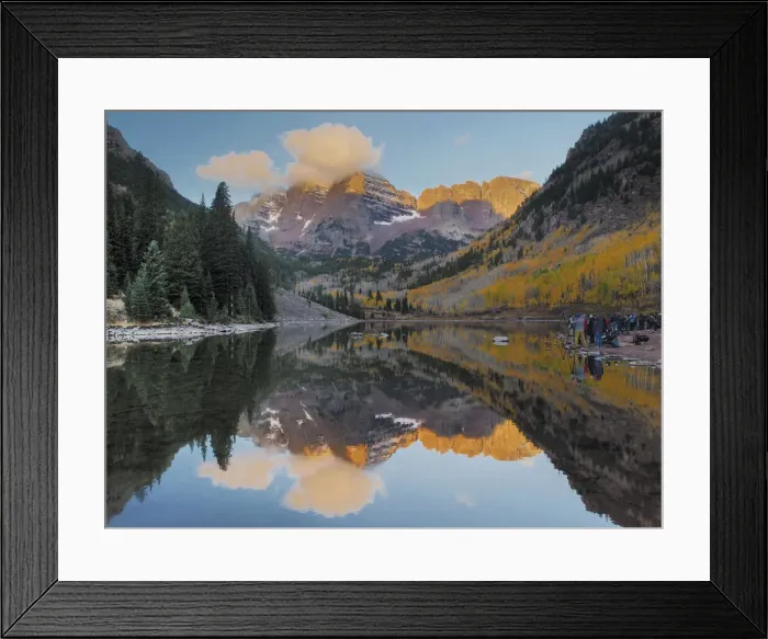 Framed Print : USA, Colorado, Maroon Bells. Mountain lake reflections in autumn sunrise