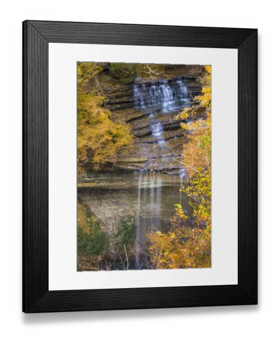 Framed Print : Fall Foliage Over Waterfall in Clifty Creek Park, Southern Indiana