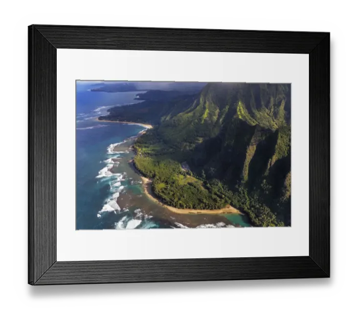 Framed Print : Aerial view of Ke e Beach and the Napali Coastline in Kauai, Hawaii, USA Framed Print : Aerial view of Ke e Beach and the Napali Coastline in Kauai, Hawaii, USA