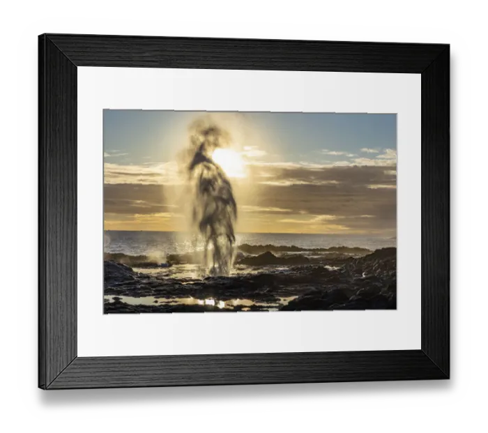 Framed Print : The Spouting Horn at sunset near Poipu in Kauai, Hawaii, USA