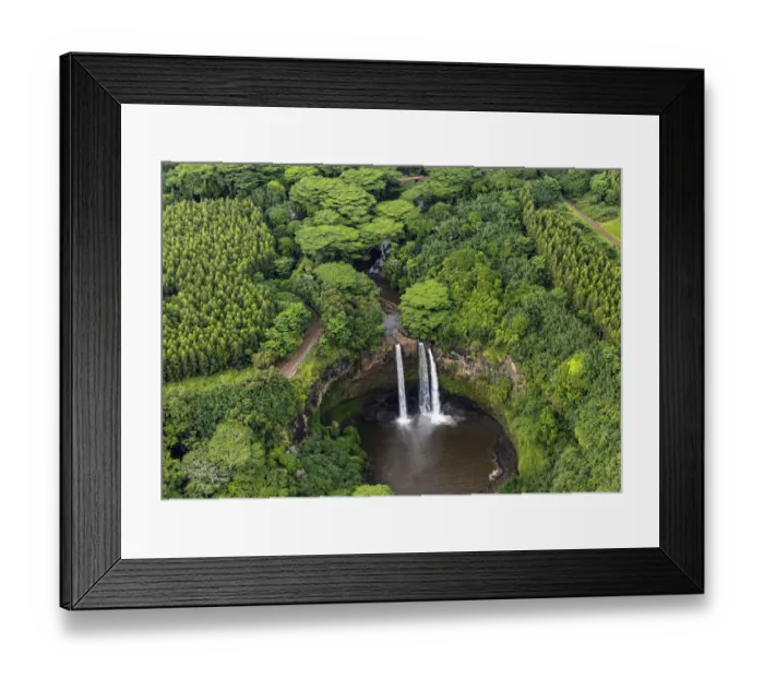 Framed Print : Aerial view of Wailua Falls in Kauai, Hawaii, USA Framed Print : Aerial view of Wailua Falls in Kauai, Hawaii, USA