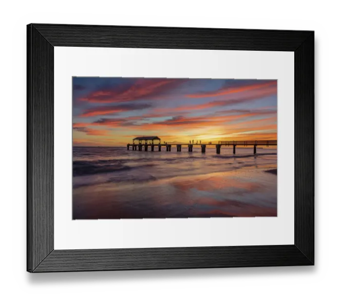Framed Print : Vivid sunrise clouds silhouette Waimea Pier with Ni ihau Island in distance in Kauai Framed Print : Vivid sunrise clouds silhouette Waimea Pier with Ni ihau Island in distance in Kauai