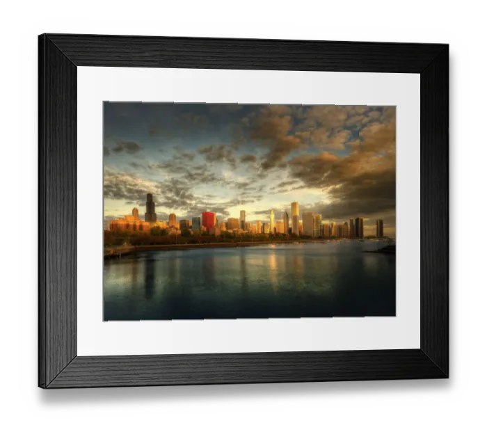Framed Print : Chicago skyline over lake Michigan as sunrise enters a new day Framed Print : Chicago skyline over lake Michigan as sunrise enters a new day