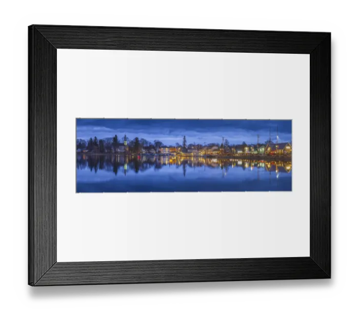 Framed Print : USA, Maine, Kennebunkport, village reflection, winter, dusk Framed Print : USA, Maine, Kennebunkport, village reflection, winter, dusk