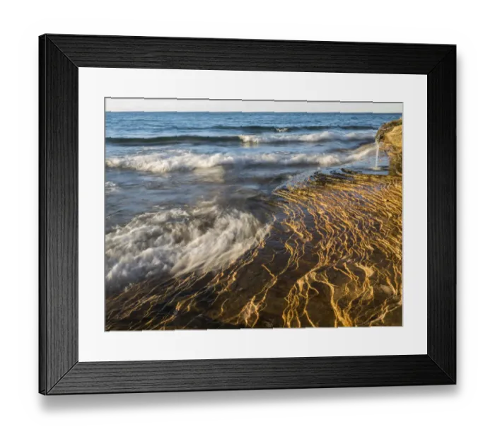 Framed Print : US, Michigan, Upper Peninsula. Waterfall and sandstone rock Framed Print : US, Michigan, Upper Peninsula. Waterfall and sandstone rock