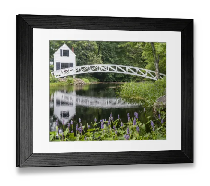 Framed Print : USA, Maine. Somesville bridge with reflection in Acadia National Park
