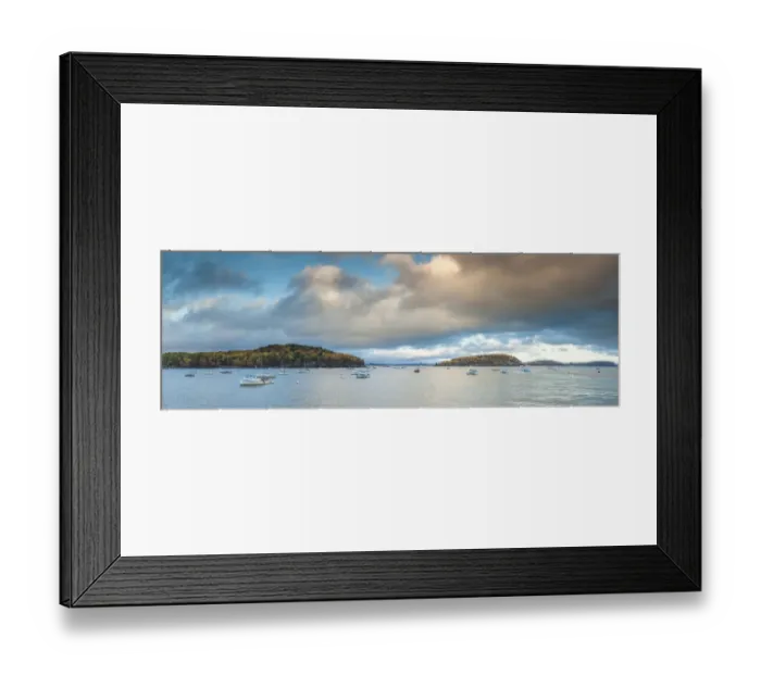 Framed Print : USA, Maine, Mt. Desert Island, Bar Harbor, view of Frenchman Bay, autumn