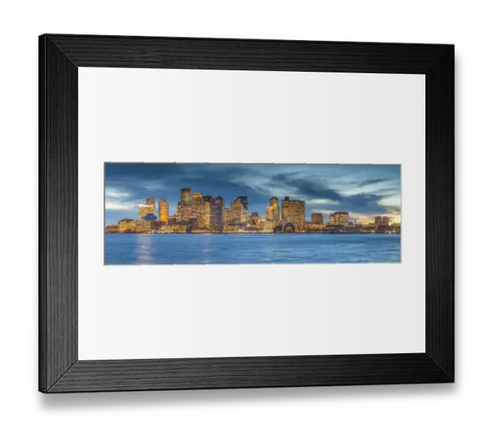 Framed Print : USA, New England, Massachusetts, Boston, city skyline from Boston Harbor, dusk