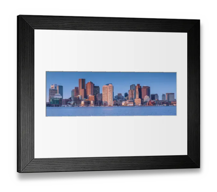 Framed Print : USA, New England, Massachusetts, Boston, city skyline from Boston Harbor, dawn