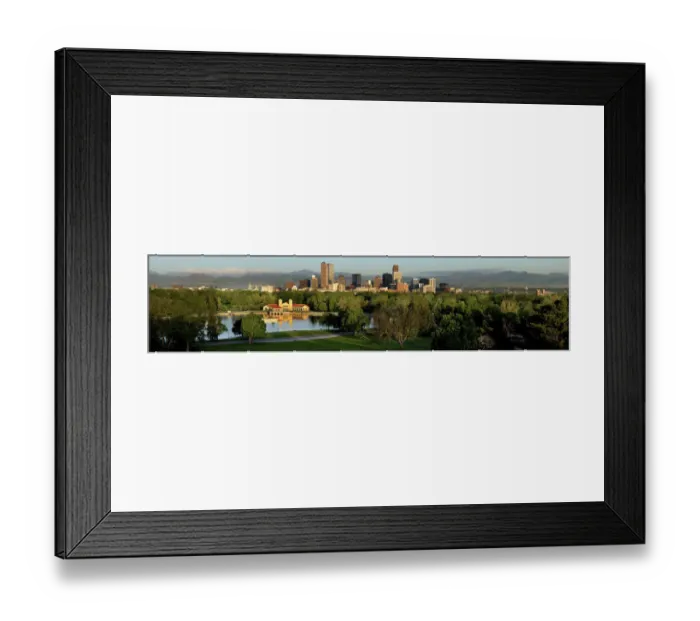 Framed Print : Denver skyline glistens in front of the Rocky Mountains
