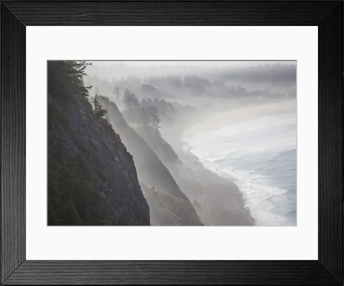 Framed Print : USA, Oregon, Oswald West State Park and cliff bluffs looking towards Manzanita with
